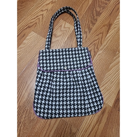 Yak Pak Handbags - YAK PAK Tote Bag Purse In Canvas Houndstooth Pattern Black & White Size LARGE